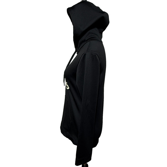 Adidas Hoodie Womens Medium Black White Aeroready Fleece Lined Logo Spellout - Picture 6 of 14